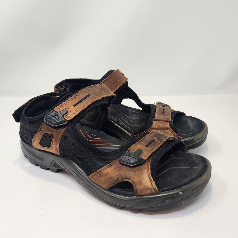 Ecco Men Yucatan Sport Sandal Size 44 US 10 Brown Leather Adjustable Comfort